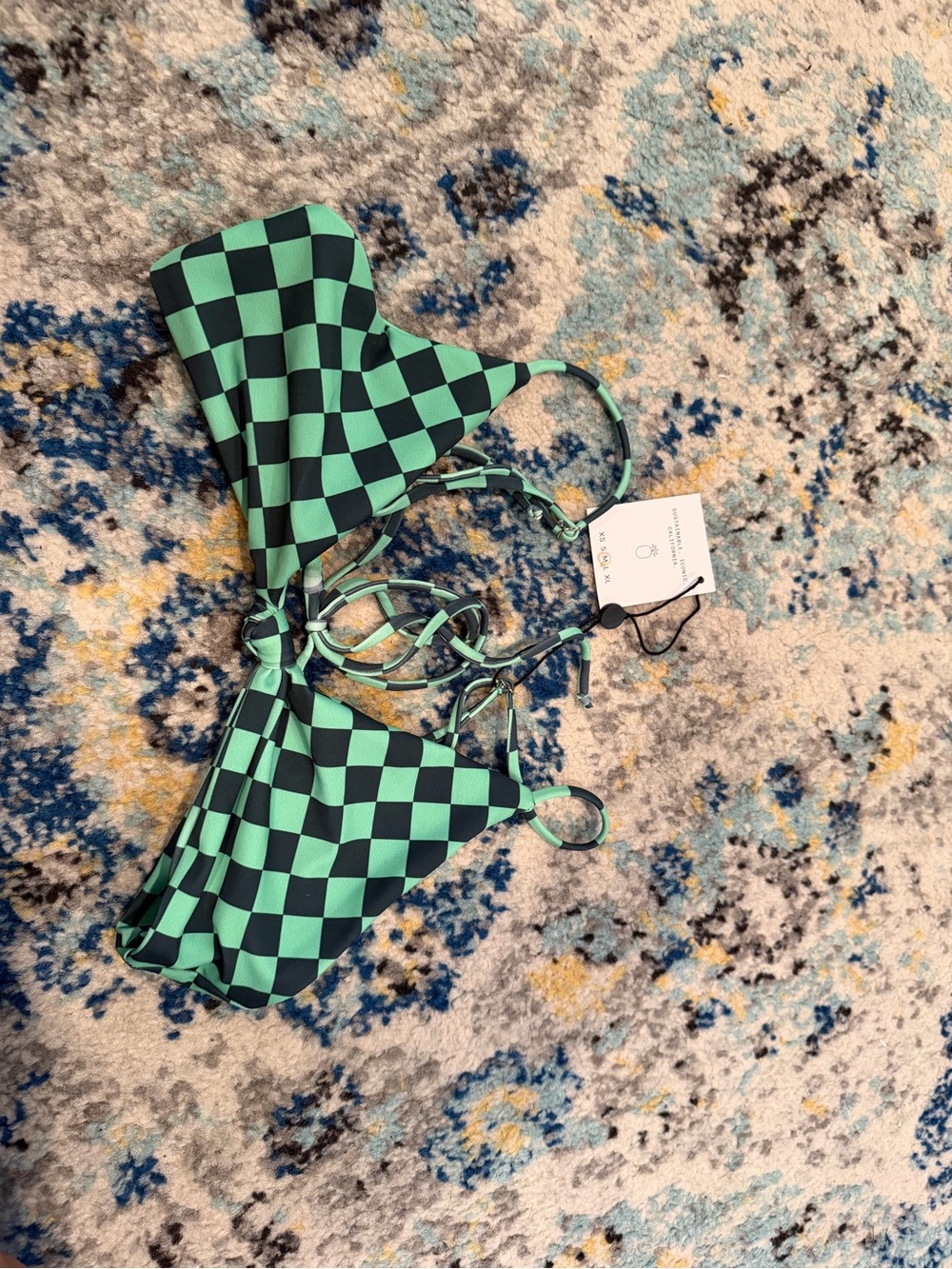 Skatie Kokomo green Checkerboard Tie-Back Bikini Top and Bottom - Green/Black